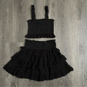 Skylark + Madison Two Piece Set Black Smocked Ruffles Top Skirt Set Juniors (XS)